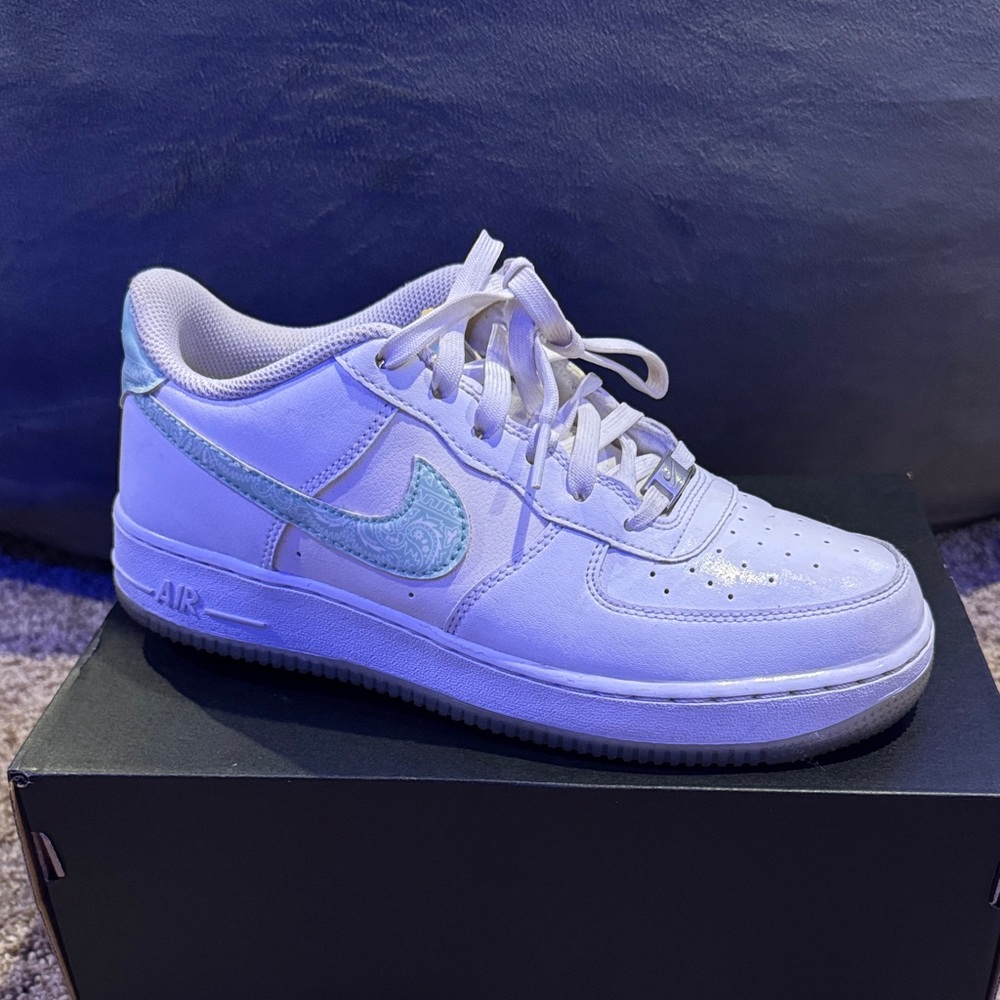 Nike White and Light Blue Air Force 1 Sneakers